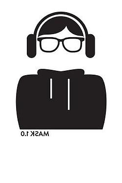 Black and white silhouette illustration of a person with headphones, glasses, and a hoodie. 